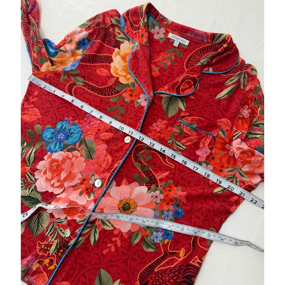 Johnny Was The Carly Pajama Top Dragon Floral Pima Cotton Red Sleepwear Lounge S - Picture 7 of 10